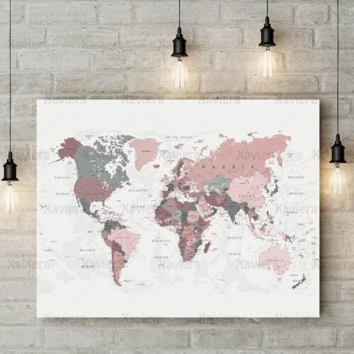 World Map Canvas Painting Color Retro Poster Modern Home Decoration Living Room Childrens Room Educational Significance Murals