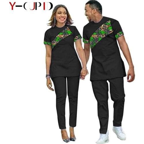 African Clothes for Couples Ankara Women Top and Pants Sets Matching Men 2 Pieces Pants Sets Bazin Riche Love Clothing Y20C001
