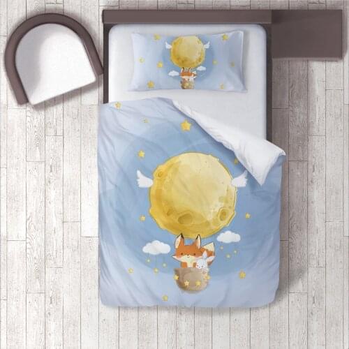 Duvet Cover Set Bedding Set Pillow Case for Baby and Kids Room 3D Printed Light Blue Balloons Fox Rabbit Model 1353