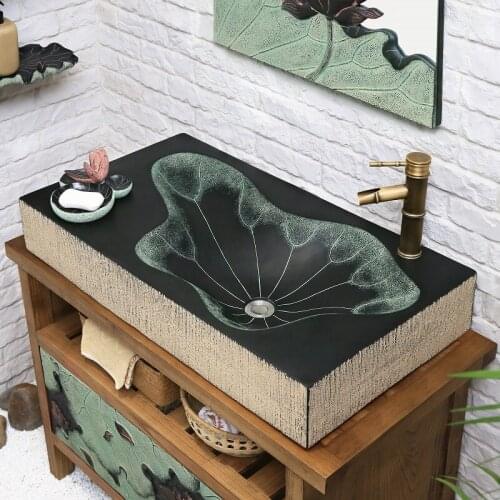 Creative New Chinese Style Antique Wash Basin Bathroom Personality Table Basin Bathroom Retro Art Lotus Basin Pool