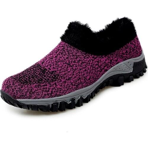 Women Shoes Sport Slip-On Barefoot Shoes Winter Sock Brand Sneakers Stretch Warm Women Walking Shoes For Ladies Purple Sneaker
