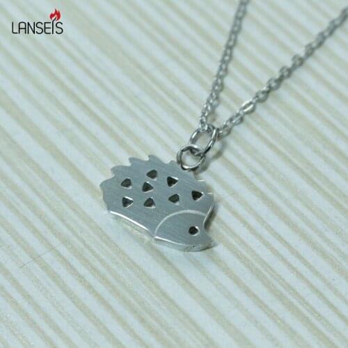 Lanseis Cute Hedgehog Charm Necklace Stainless Steel Necklace , 10Pcs Personalized Necklace Forest Jewelry Dainty Hedgehog Gift