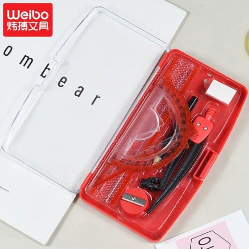 M-980 6 pcs/set Triangle Semicircle Ruler Eraser Compasses Set Math Eraser Pencil Sharpener For Students School Supplies