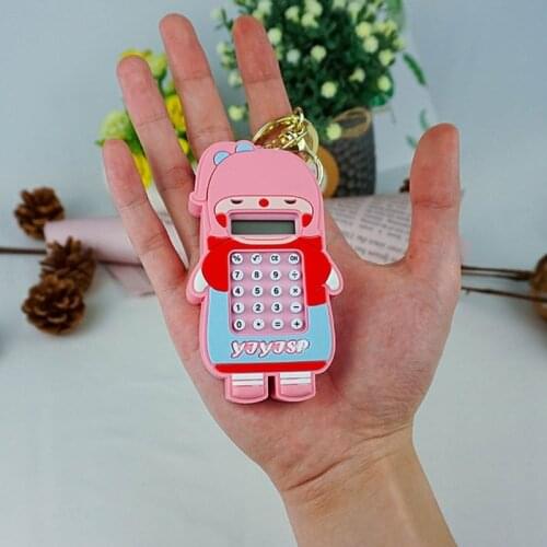 Mini Calculator Cute Girls Keychain Bag Decoration Pendant Car Key Ring Women Men Students Jewelry Gift Kids Toys