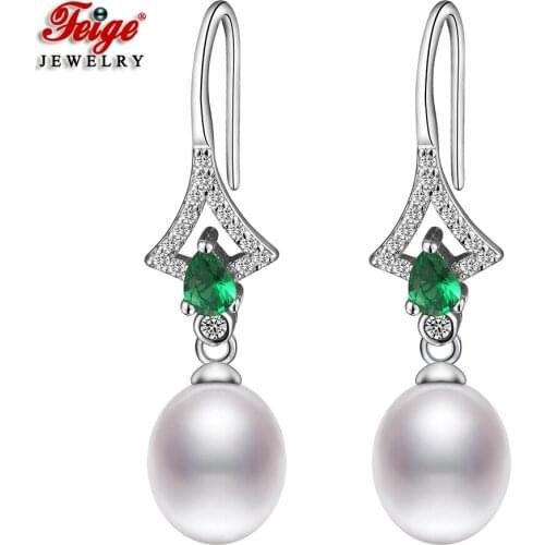 Fashion Design Cubic Zirconia White Natural Cultured Pearl Drop Earrings for Women Jewelry Gift Pearl Earring FEIGE