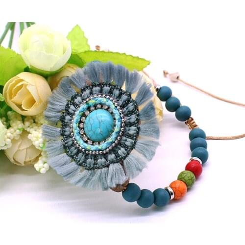 Fashion handmade beaded bracelet bohemian flower pink blue crystal ladies bracelet active knot adjustable bracelet jewelry gift
