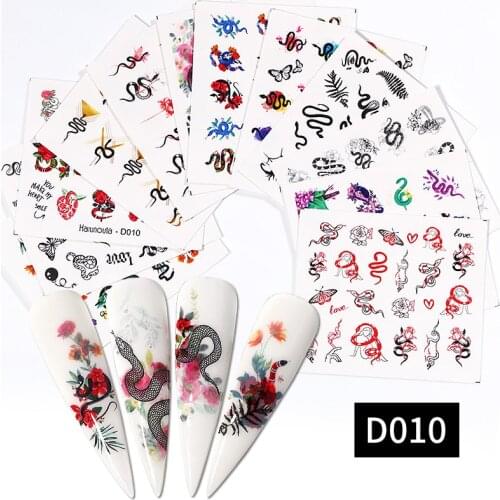 12Pcs Snake Butterfly Nail Water Decals Set Abstract Blooming Waves Lines Stickers For Nails Leaf Flowers Water Sliders Decors