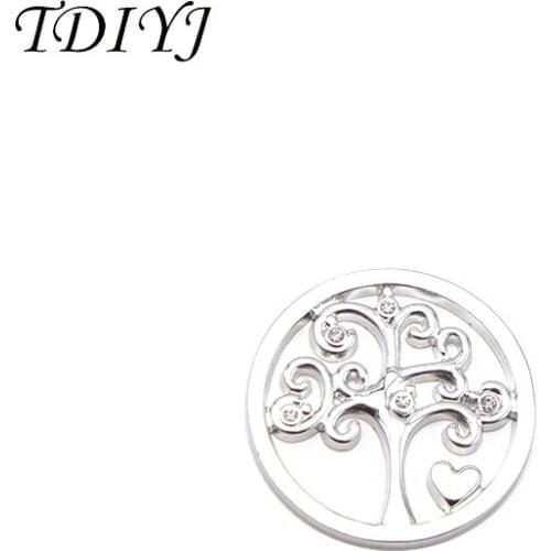 TDIYJ Newest My Coin 33MM Alloy Life Tree Vintage Curls Crystal Coin Disc for Frame Pendant Necklace Best Women Gifts 6Pcs/lot