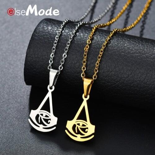 ELSEMOD Gold Color Egyptian Evil Eye Amulet Necklace Silver Color Titanium Stainless Steel Pendant Necklace Women Men Jewelry