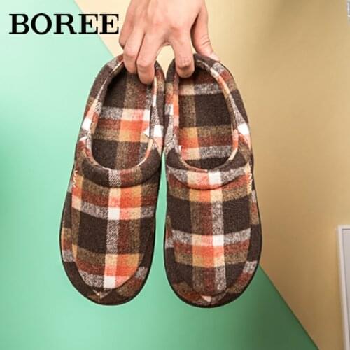 Mens Slippers Memory Foam Slippers For Home 2020 Winter Non Slip Male House Shoes Gingham Unisex Indoor Plus Size 39-50 Slides