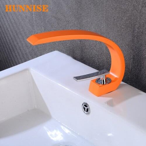 Cold and Hot Bathroom Basin Water Tap Orange Brass Bathroom Wash-sink Mixer Deck Mounted Bath Sink Water Faucet High-end Faucet