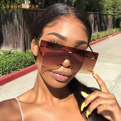 Oversized Brown Sunglasses 2020 Women Retro Vintage Sunglasses Luxury Brand Rimless Eyewear oculos de sol feminino Big Shades