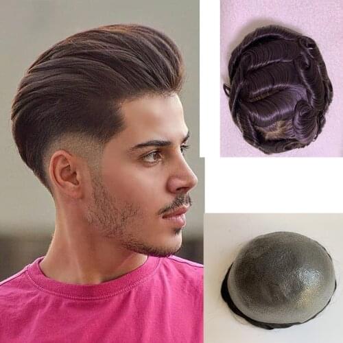 Dark Brown Color Human Hair System Wave Straight Super Soft Clean Base HairPiece Men Toupee Men Human Hair Breathable Full PU