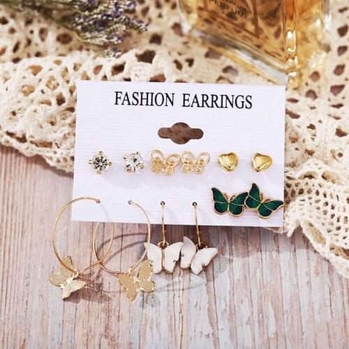 Vintage Tassel Acrylic Earrings For Women Bohemian Butterfly Flower Pearl Rhinestone Drop Earring Set Girls Fashion Jewelry Gift