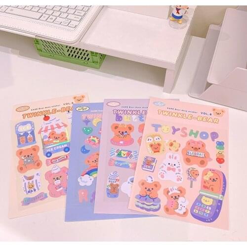 W&G Cute Cartoon Sticker Bear Sticker With Flashing Reflective Sticker Student Personality DIY Hand Account Book Pattern Sticker