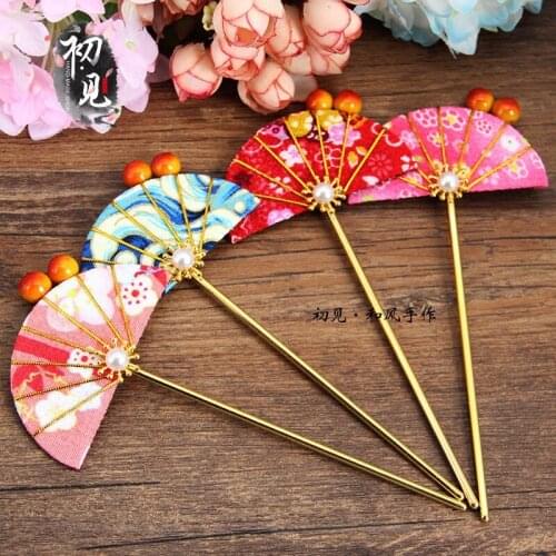 Cherry Blossom Kimono Hairpin Hair Stick Cosplay Tsumami zaiku Fan Hair Ornament Japanese Hanfu Geisha Kanzashi Accessories