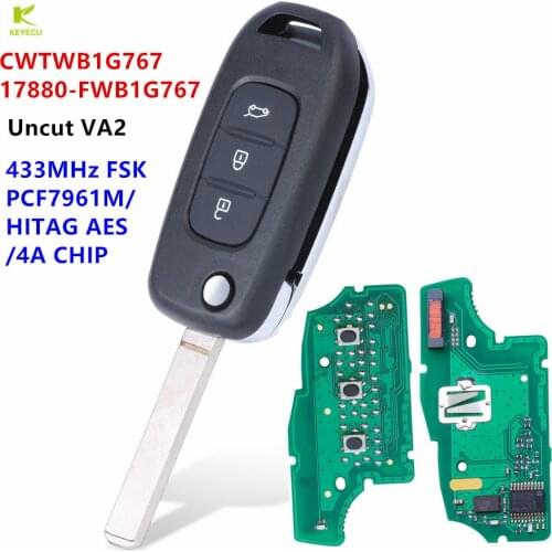 KEYECU Replacement Remote Flip Key 433MHZ PCF7961M Chip Uncut VA2 for Renault Captur/Megane 3 Symbol Kadjar Kaptur CWTWB1G767