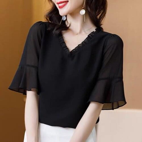 New 2021 Spring women fashion sexy V-neck butterfly sleeve chiffon shirts,M-8XL plus size Summer Elegant office lady blouse