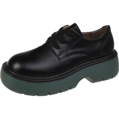 New womens leather shoes fashion leather round head shallow mouth laces lightweight comfortable casual shoes women