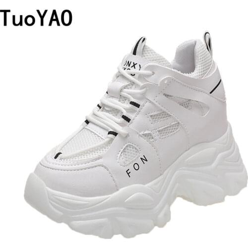 2021 Spring Women Chunky Sneakers Breathable Mesh Casual Shoes 9cm Wedge Heels Platform Shoes Chaussures Femme Sports Dad Shoes