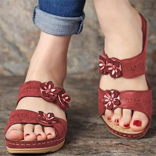 Womens Sandals 2020 Summer Handmade Ladies Shoes Leather Floral Sandals Women Flats Retro Style Shoes Woman
