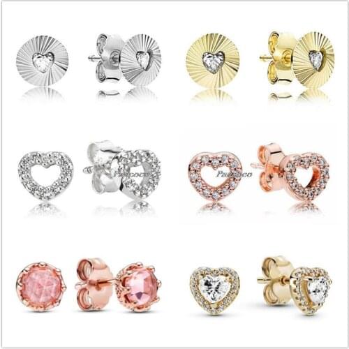 Authentic 925 Sterling Silver Rose Sparkling Crown Stud Earrings For Women Wedding Gift Fashion Jewelry