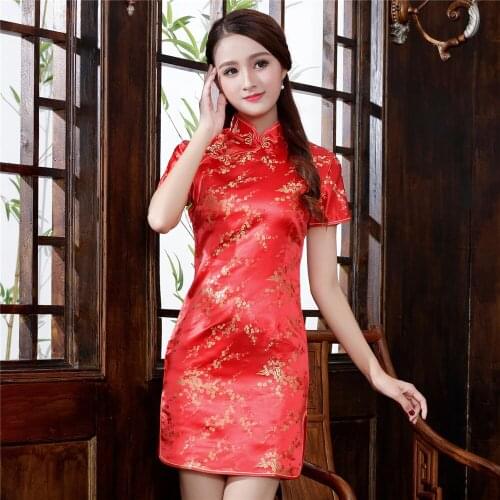 Womens short-sleeved retro cheongsam etiquette welcome clothing catwalk ribbon-cutting costumes Republic of China style