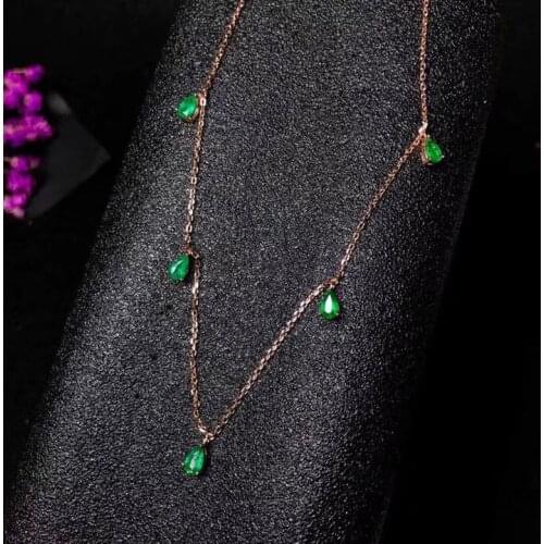 Natural green emerald necklace Pendant S925 silver natural gemstone necklace grace chain Water drop woman girl gift jewelry