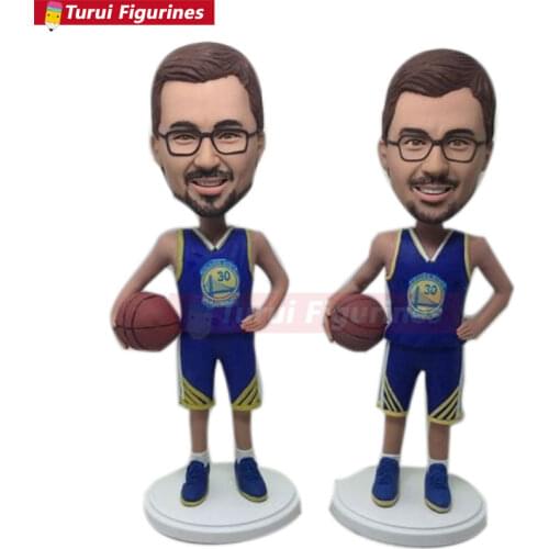 Golden States Stephen Curry Fan Personalize Clay Figurine Custom Bobble Head Based on Customer Photo Birthday Cake Topper Boyfri