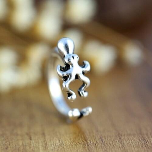 1Pc Funny Adjustable Octopus Ring, 3D Animal Rings Antique Silver Bronze Punk Retro Style For Men Women Party Jewlery