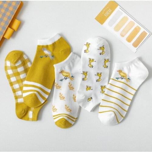 10 Pairs Winter Autumn Giraffe Bird Casual Cotton Women Ankle Socks Cartoon Cute Animals Low Cut Fashion Sports Kawaii Sock 2021