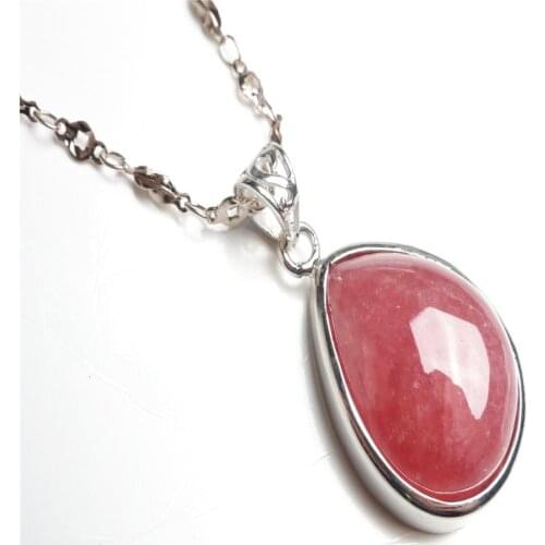 100% Genuine Natural Red Rhodochrosite Gem Stone Silver Around Jewelry Water Drop Bead Necklace Charm Pendant Just One