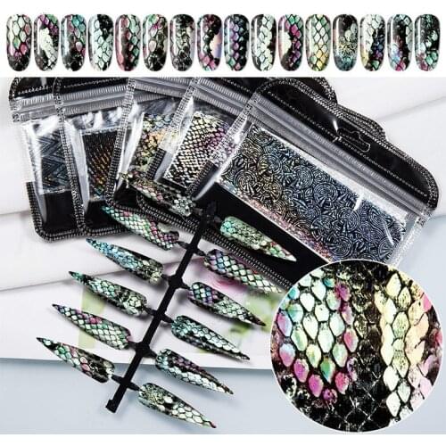 16 Sheets/pack 3d Laser Nail Transfer Foil Ink Line Firework Snowflake Snake Scale Leopard Print 4*20cm Nail Tips Sticker Decor