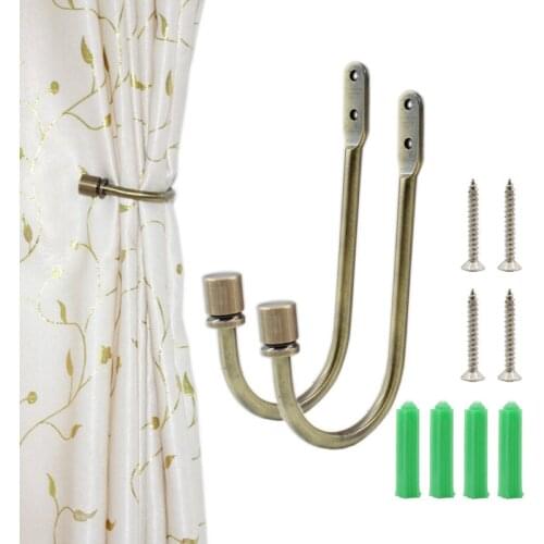 2 Pack Curtain Holdback Hooks, Heavy Duty Wall Mounted Drapery Tiebacks Decorative Metal Curtain Hook Holder for Drapes Drapery