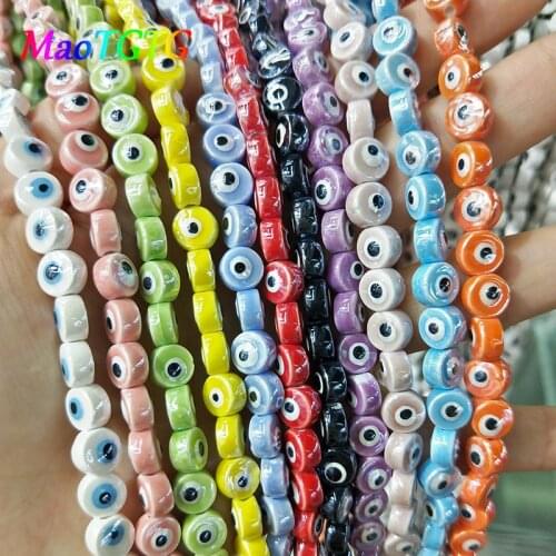 20pcs Turkey Evil Eye Round Ceramic Beads For Jewelry Making Necklace Bracelet 8/10mm Mixcolor Spacer Ceramic Accessories