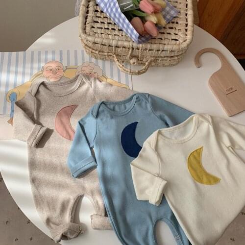 2021 Autumn New Newborn Baby Girl Clothes Cute Moon Patch Rompers Infantil One Piece Kids Costume Boys Cotton Jumpsuit 0-24M