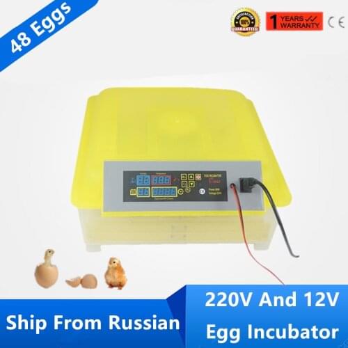 220V+12V 48 Egg Chicken Hatcher LED Incubator Automatic Egg Turning Incubators For Chicken Bird Quail Poultry