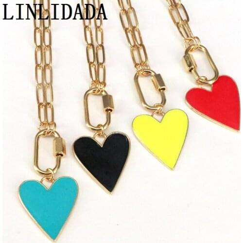 5Pcs New design colorful Heart pendant necklace,Oval Clasp component,plated chain necklace