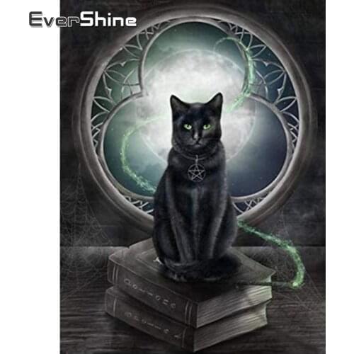 EverShine Diamond Embroidery Black Cat Mosaic Art Set Full Square Drill Diamond Painting Animals Cross Stitch Home Decor