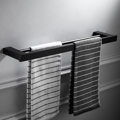 Free Shipping Sus304 Stainless Steel Bathroom Accessories Wall Mounted Towel Bar Matte Black Double Rods Towel Holder
