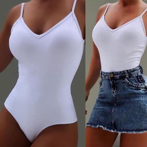 Bodysuits Women Stretch Slim Rompers V-neck Sexy Halter Backless Sleeveless Solid Color Spaghetti Strap Jumpsuit Tops