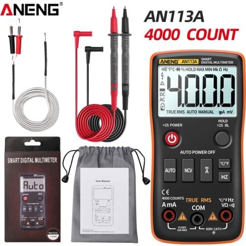 ANENG AN113A Digital Multimeter True RMS with Temperature Tester 4000 Counts Auto-Ranging AC/DC Transistor Voltage Meter