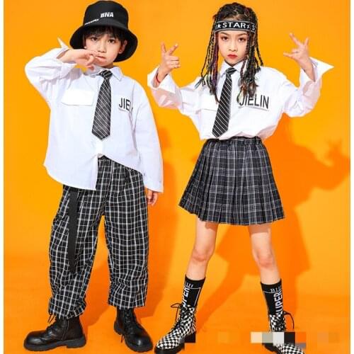 Kids Ballroom Hip Hop Clothing Sweatshirt Plaid Pants Skirt Girls Boys Drum Concert Dance Costume School uniforms Clothes Wear