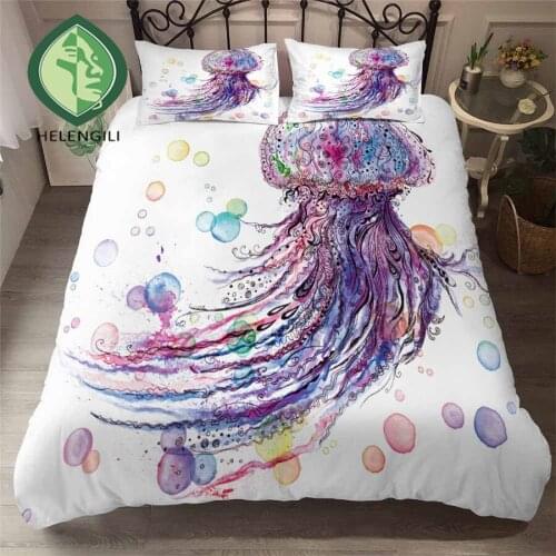 HELENGILI 3D Bedding Set Jellyfish Print Duvet Cover Set Bedclothes with Pillowcase Bed Set Home Textiles #YC-165