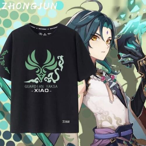 Game Genshin Impact Costumes Xiao Cosplay T-Shirt Halloween Party Game Clothes For Unisex Suit Anime Game Tee Tops Oversized NEW