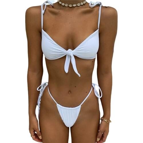 2021 Two-piece Swimming Clothes Set Solid Color/ Tie-died Printing Bikini Tops + Shorts Women Swimming Costume Biquini