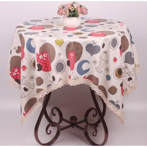 CURCYA Cute Cartoon Night Owl Table Cloth for Restaurant Hotel Coffee Bar Store / Tables Cotton Linen Dustproof Table Covers