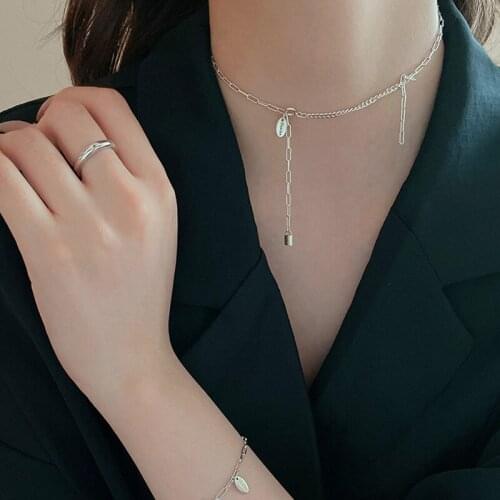 Kpop Creative Small Lock Asymmetric Necklace Women Statement Necklace Sweet Girl Clavicle Chain New Trend Female Jewelry Collar