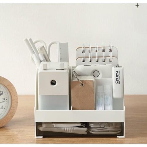Creative Desk Organizer Storage Holder Desktop Pencil Pen Stationery Storage Box Sundries Badge Holder Office School Supplies