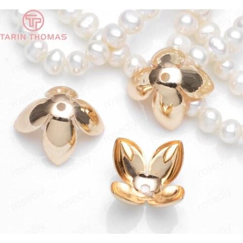 10PCS 15.4x10.2MM 24K Champagne Gold Color Plated Brass Flower Beads Caps High Quality Diy Jewelry Accessories